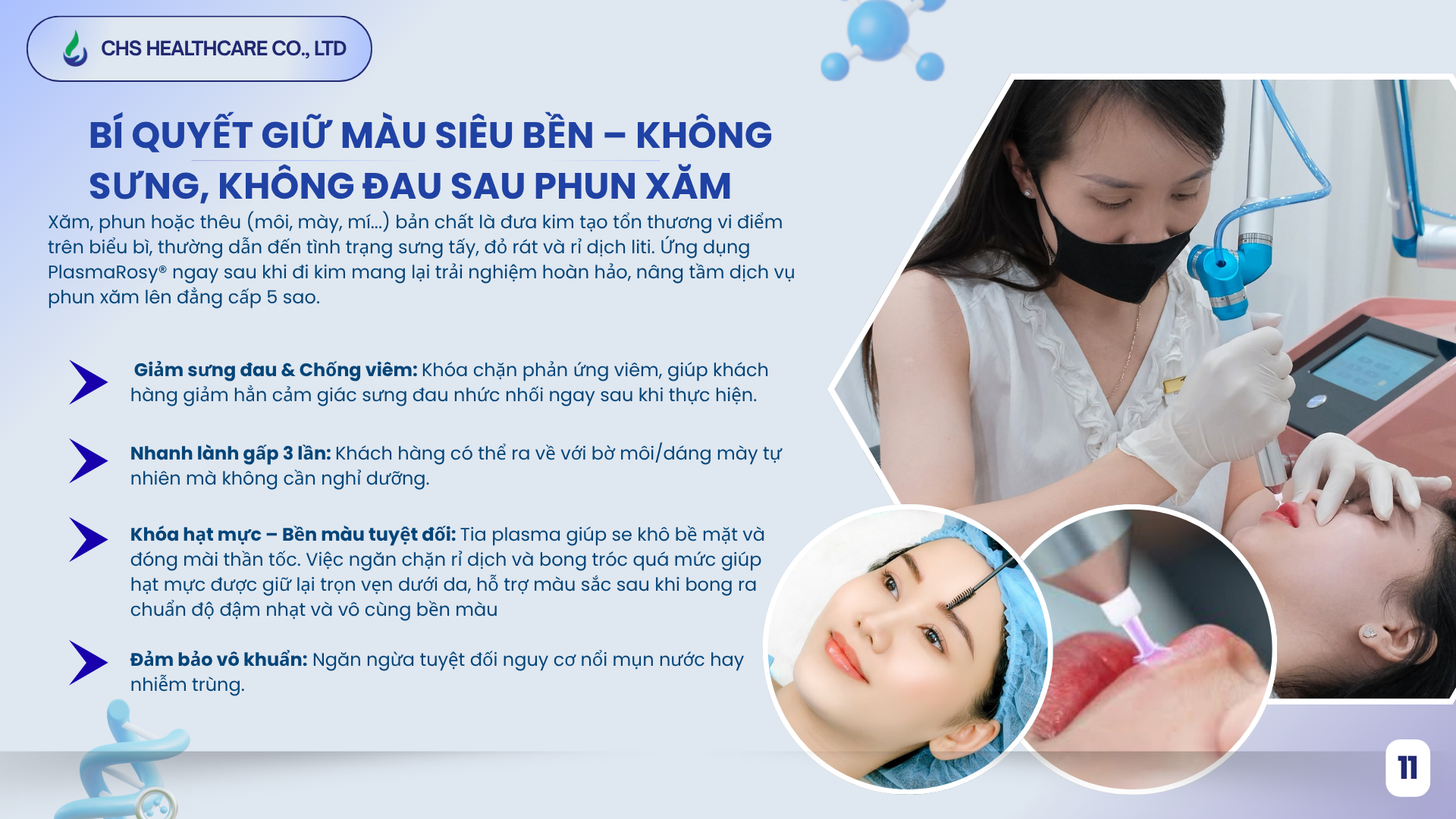 PlasmaMed - PlasmaRosy® giúp:Làm dịu da tức thì: Giảm cảm giác nóng rát, châm chích sau liệu trình. Nâng tầm trải nghiệm: Khách hàng thấy kết quả đẹp ngay, không cần nghỉ dưỡng lâu.