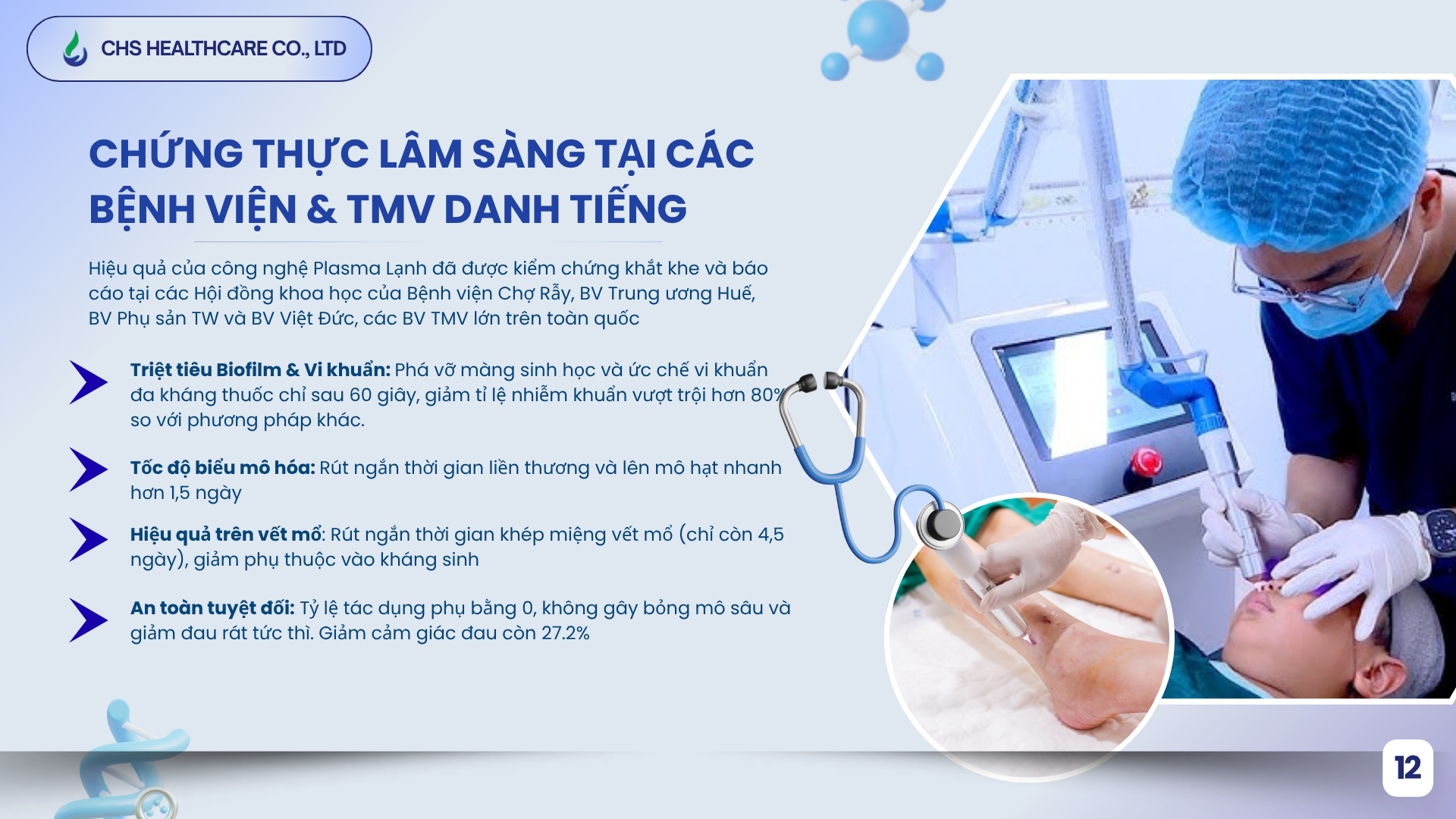 PlasmaRosy® can thiệp trực tiếp giúp: Quét sạch vi khuẩn bề mặt: Ngăn chặn viêm nhiễm ngay lập tức. Điều này đã được chứng thực tại các Bệnh viện và TMV lớn